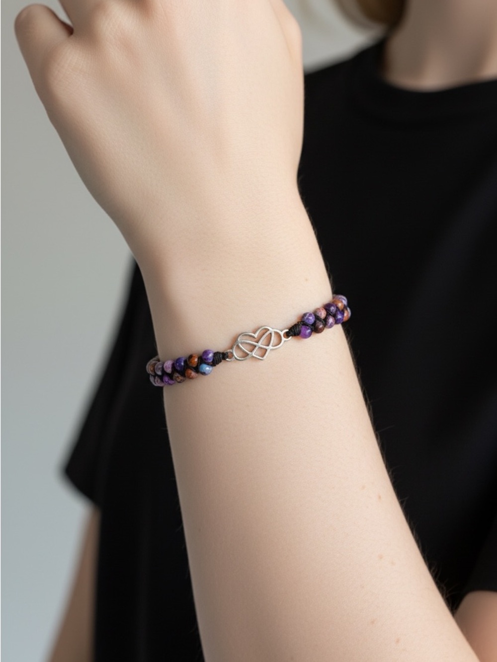 9/23 Handcrafted Purple Beaded Infinity Bracelet - Women Jewelry